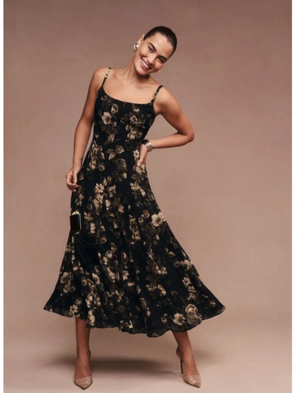 NWT Reformation Katalina Dress in Grand Dame Black Brown Sleeveless Midi Size 0